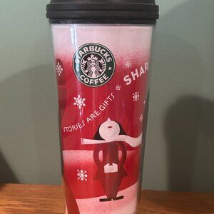 STARBUCKS RED AND WHITE HOLIDAYY TUMBLER VERY GENTLY USED